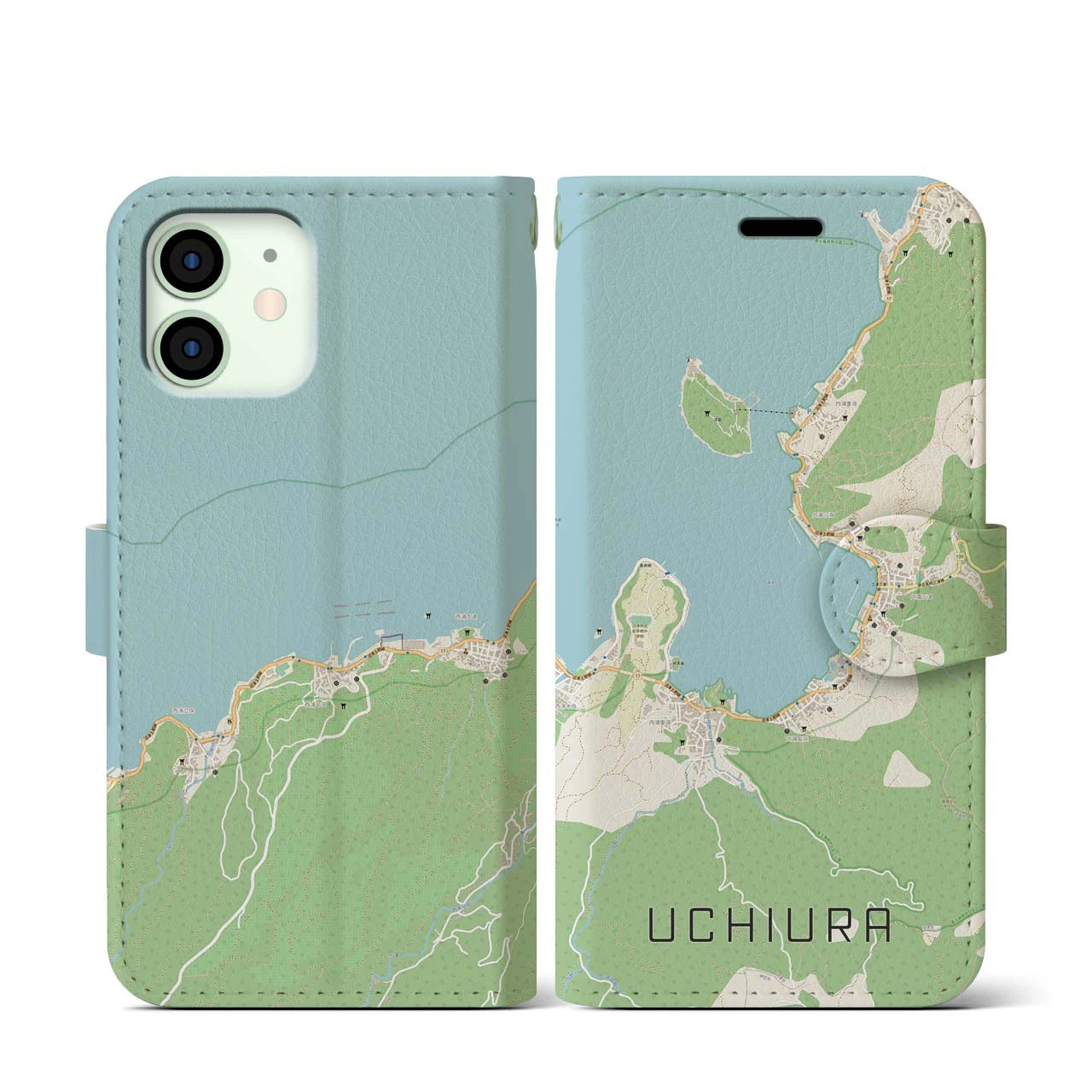 【内浦(静岡県)】地図柄iPhoneケース(手帳タイプ)ナチュラル・iPhone 12 mini 用