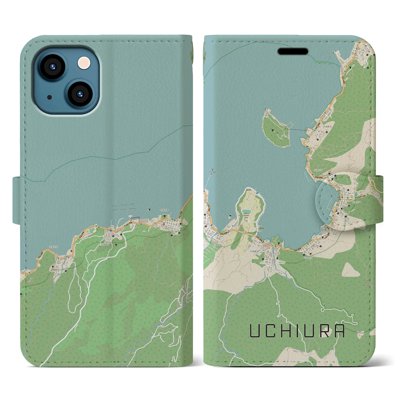 【内浦(静岡県)】地図柄iPhoneケース(手帳タイプ)ナチュラル・iPhone 13 用