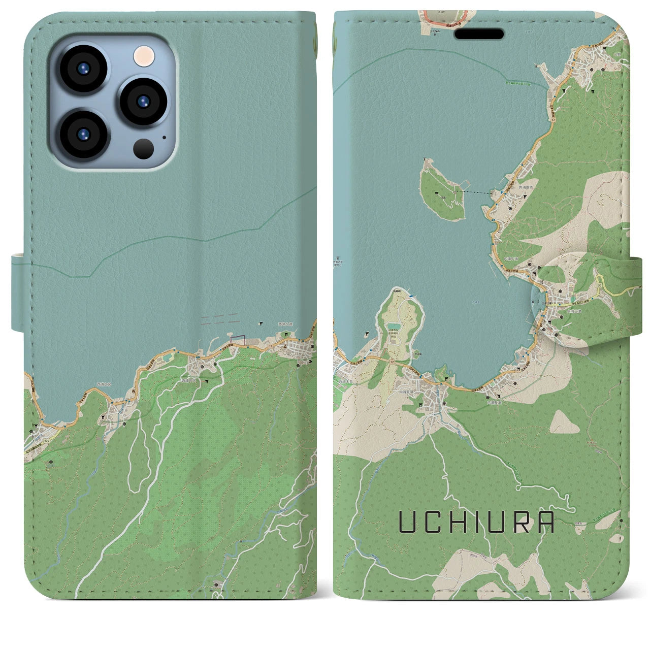 【内浦(静岡県)】地図柄iPhoneケース(手帳タイプ)ナチュラル・iPhone 13 Pro Max 用