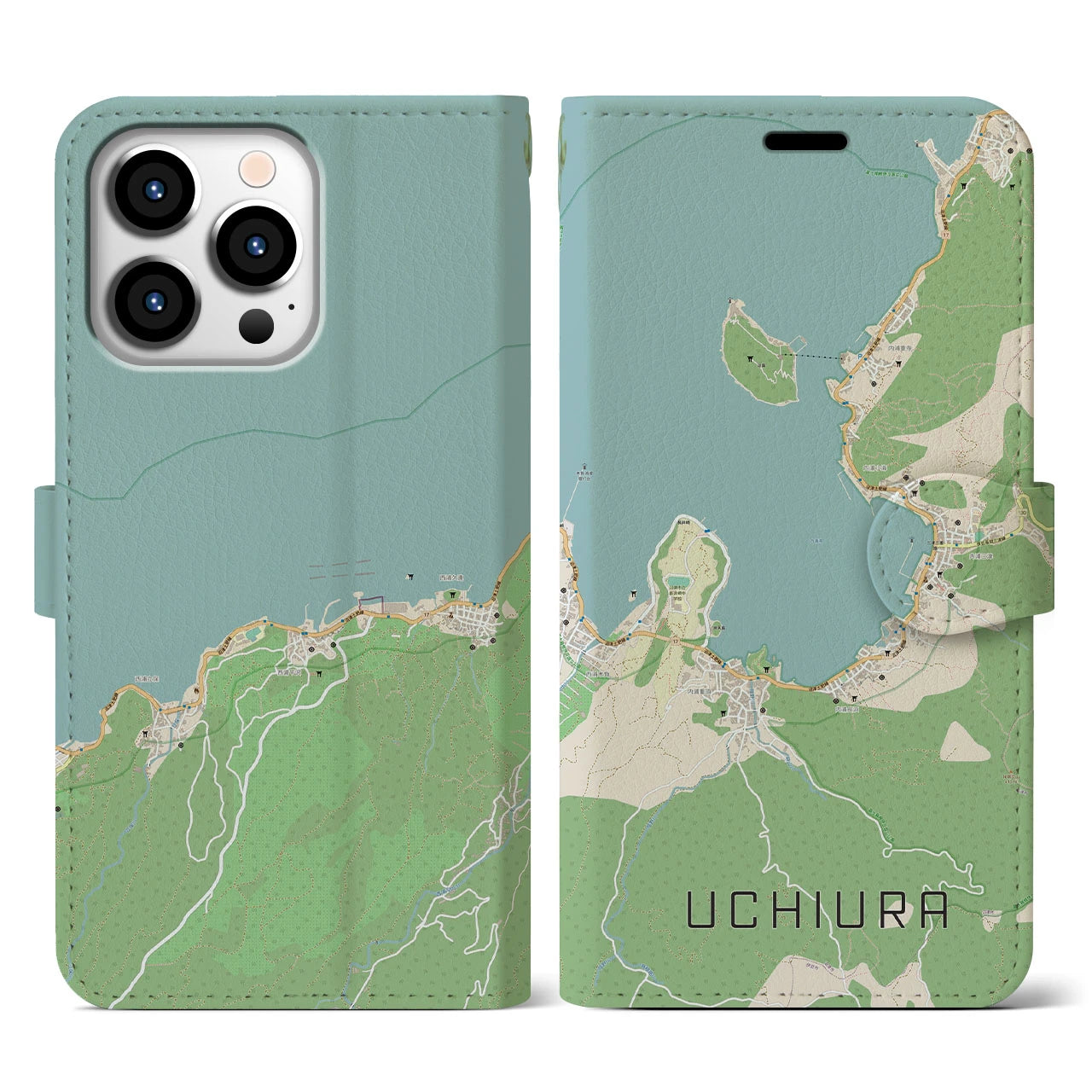 【内浦(静岡県)】地図柄iPhoneケース(手帳タイプ)ナチュラル・iPhone 13 Pro 用