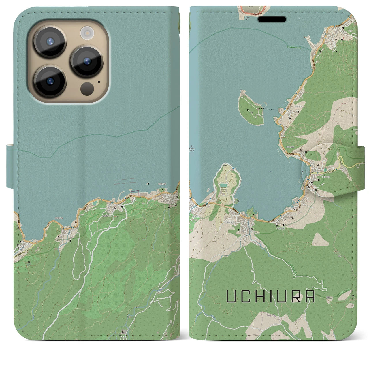 【内浦(静岡県)】地図柄iPhoneケース(手帳タイプ)ナチュラル・iPhone 14 Pro Max 用
