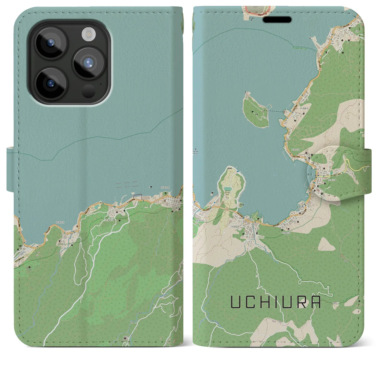 【内浦(静岡県)】地図柄iPhoneケース(手帳タイプ)ナチュラル・iPhone 15 Pro Max 用
