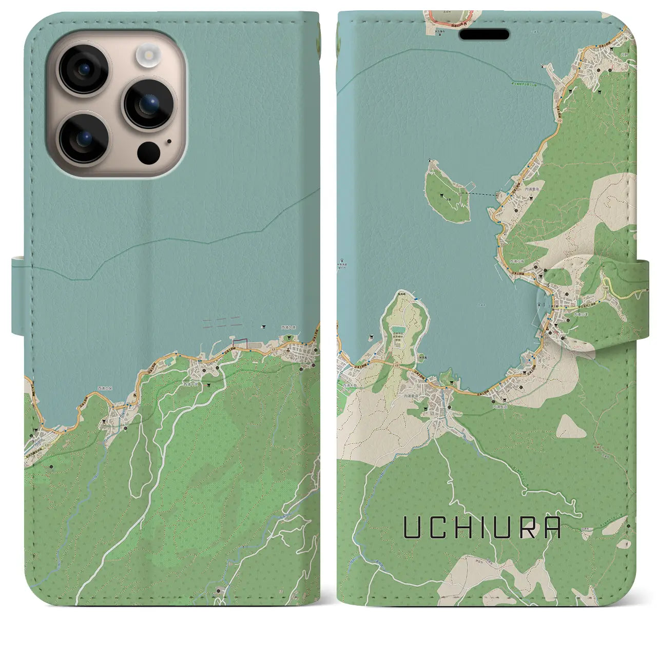 【内浦(静岡県)】地図柄iPhoneケース(手帳タイプ)ナチュラル・iPhone 16 Plus 用