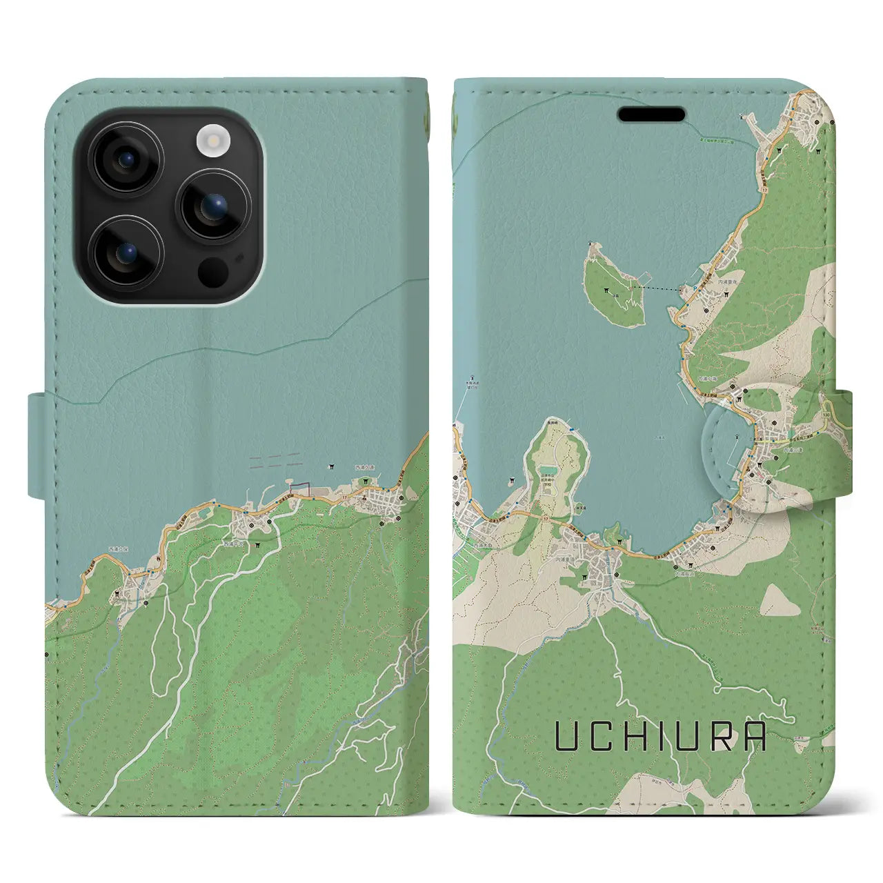 【内浦(静岡県)】地図柄iPhoneケース(手帳タイプ)ナチュラル・iPhone 16 用