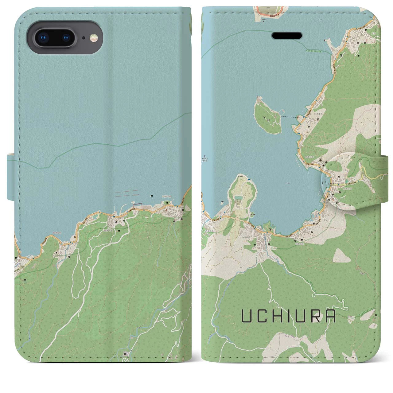 【内浦(静岡県)】地図柄iPhoneケース(手帳タイプ)ナチュラル・iPhone 8Plus /7Plus / 6sPlus / 6Plus 用