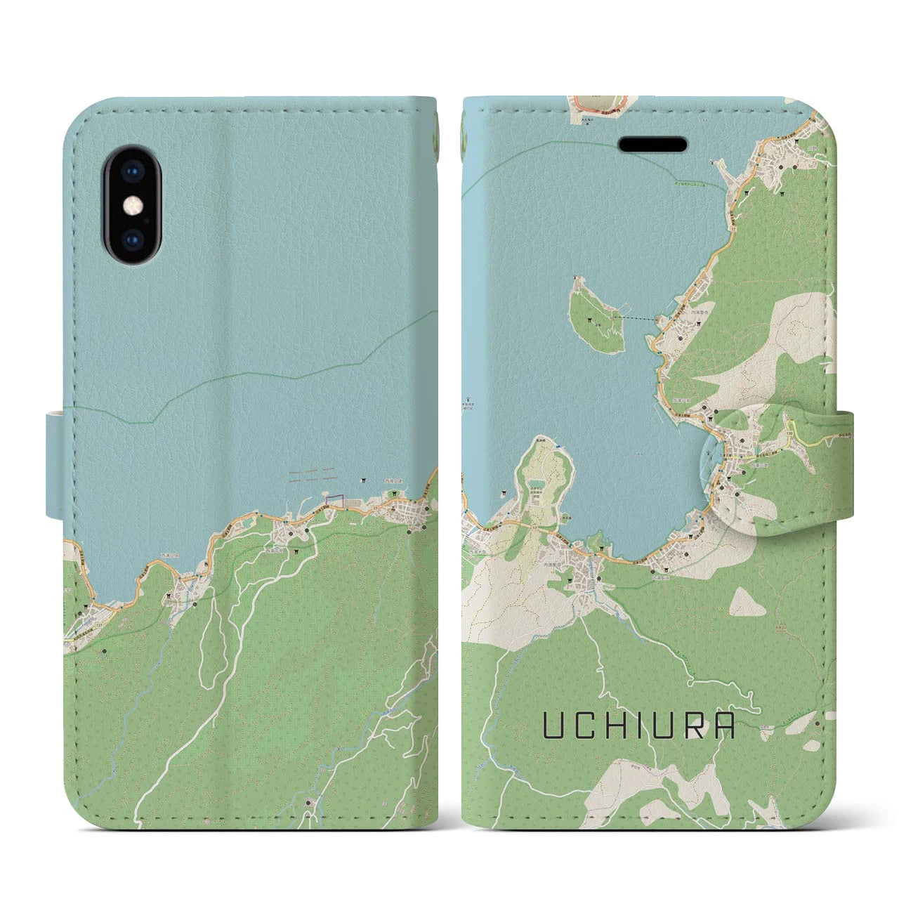 【内浦(静岡県)】地図柄iPhoneケース(手帳タイプ)ナチュラル・iPhone XS / X 用