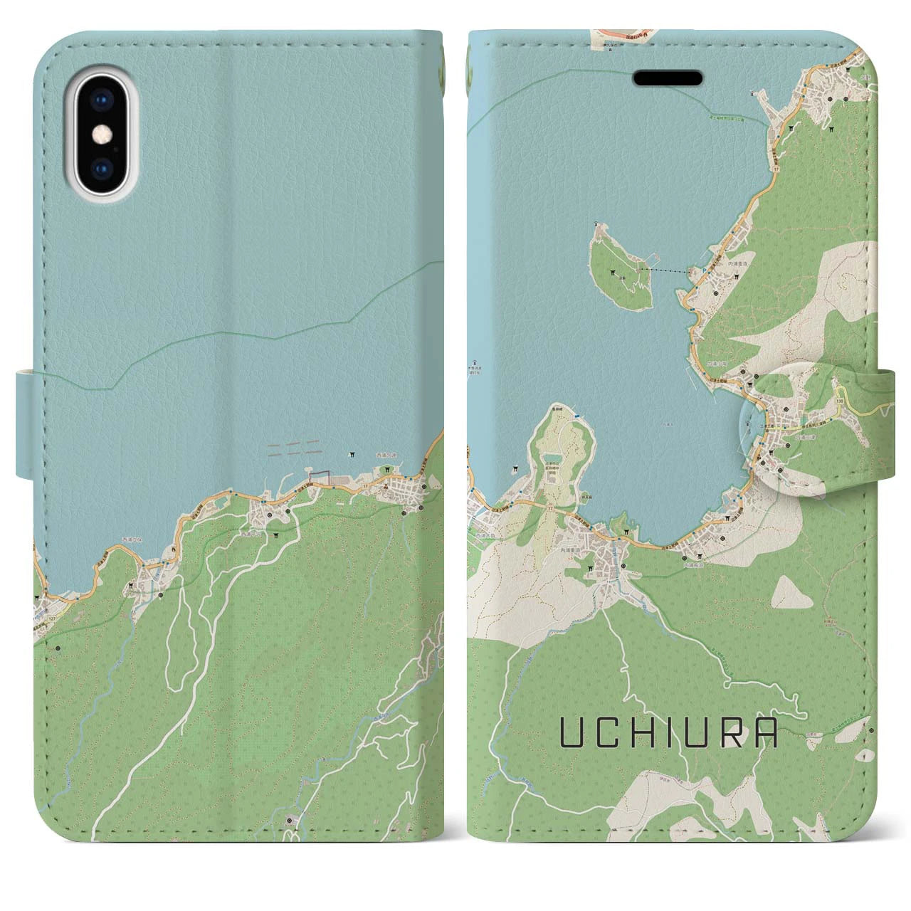 【内浦(静岡県)】地図柄iPhoneケース(手帳タイプ)ナチュラル・iPhone XS Max 用