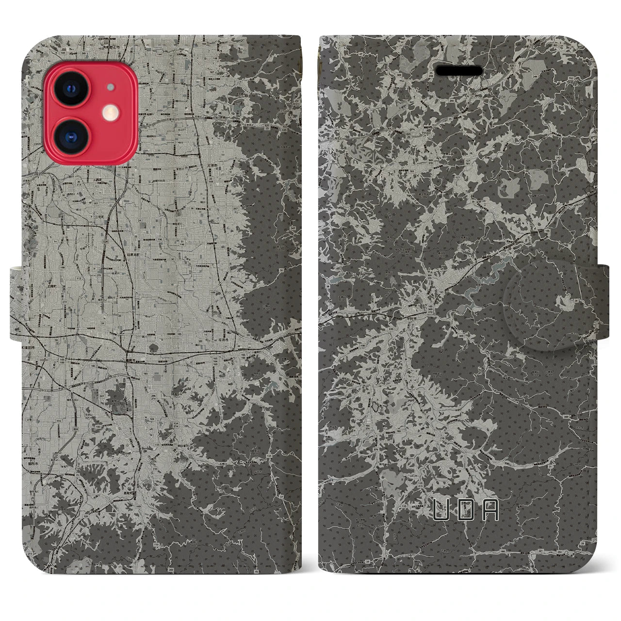 【宇陀(奈良県)】地図柄iPhoneケース(手帳タイプ)モノトーン・iPhone 11 用