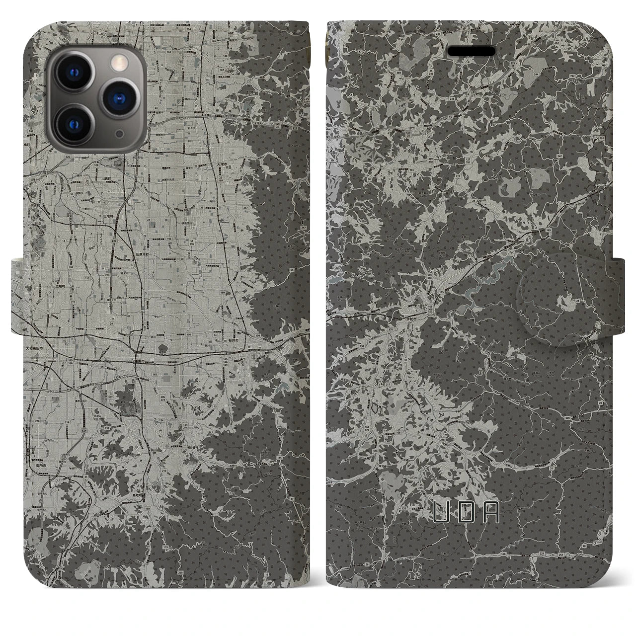 【宇陀(奈良県)】地図柄iPhoneケース(手帳タイプ)モノトーン・iPhone 11 Pro Max 用