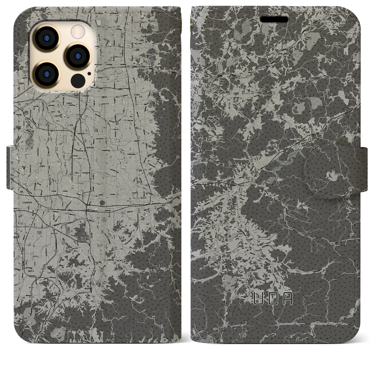 【宇陀(奈良県)】地図柄iPhoneケース(手帳タイプ)モノトーン・iPhone 12 Pro Max 用