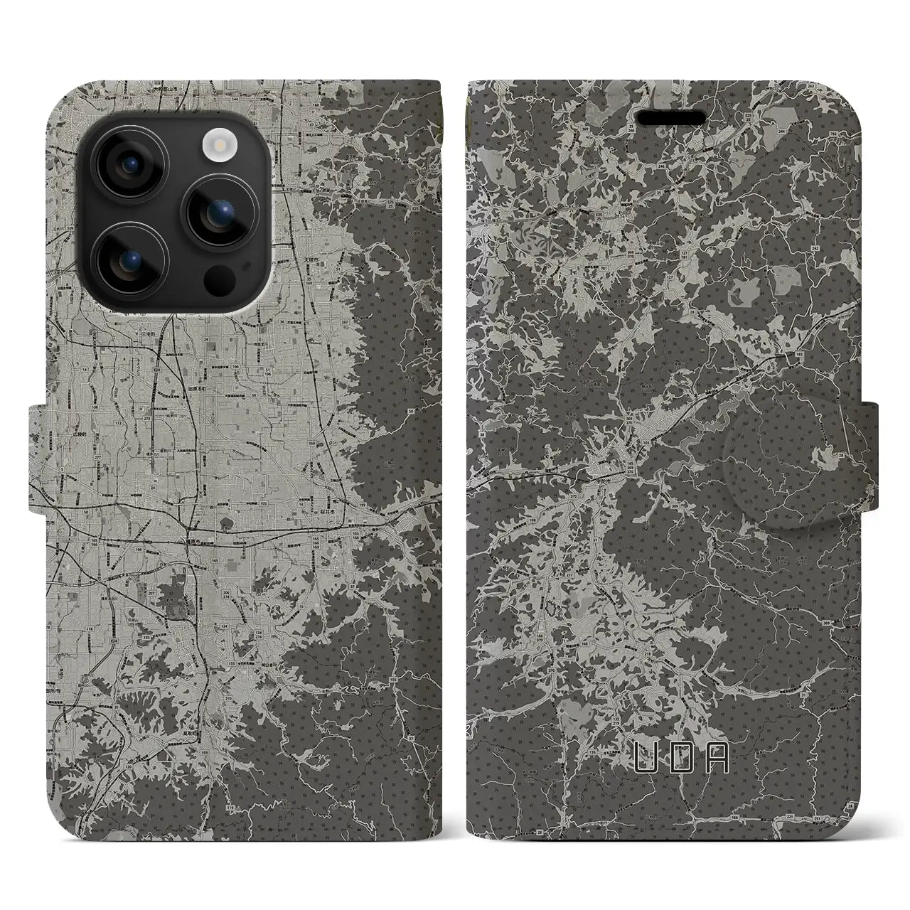 【宇陀(奈良県)】地図柄iPhoneケース(手帳タイプ)モノトーン・iPhone 16 用