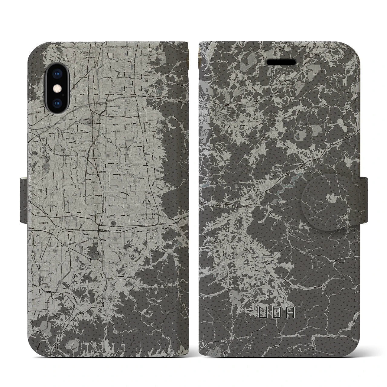 【宇陀(奈良県)】地図柄iPhoneケース(手帳タイプ)モノトーン・iPhone XS / X 用