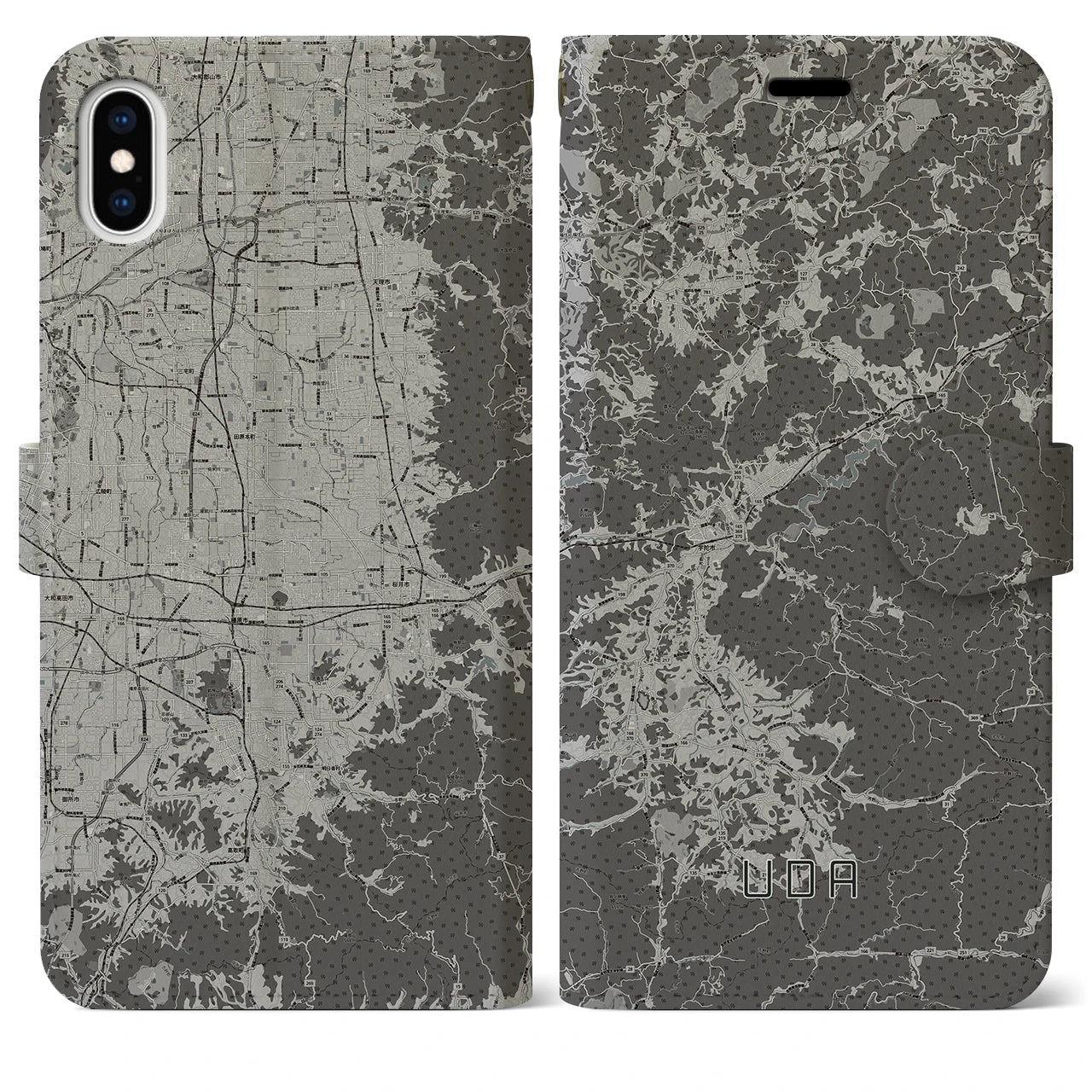 【宇陀(奈良県)】地図柄iPhoneケース(手帳タイプ)モノトーン・iPhone XS Max 用