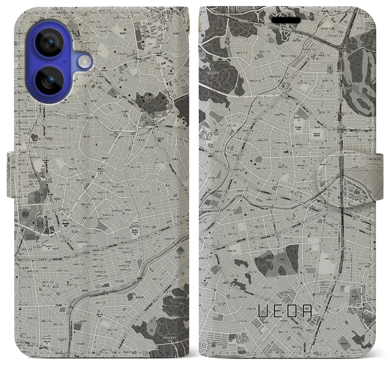 【植田(愛知県)】地図柄iPhoneケース(手帳タイプ)モノトーン・iPhone 16 Pro Max 用