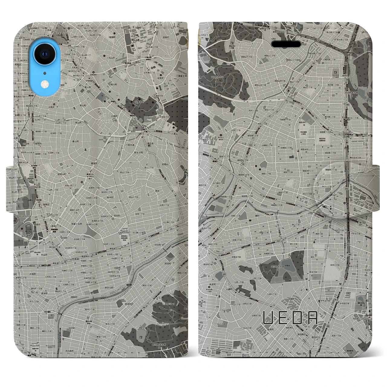 【植田(愛知県)】地図柄iPhoneケース(手帳タイプ)モノトーン・iPhone XR 用