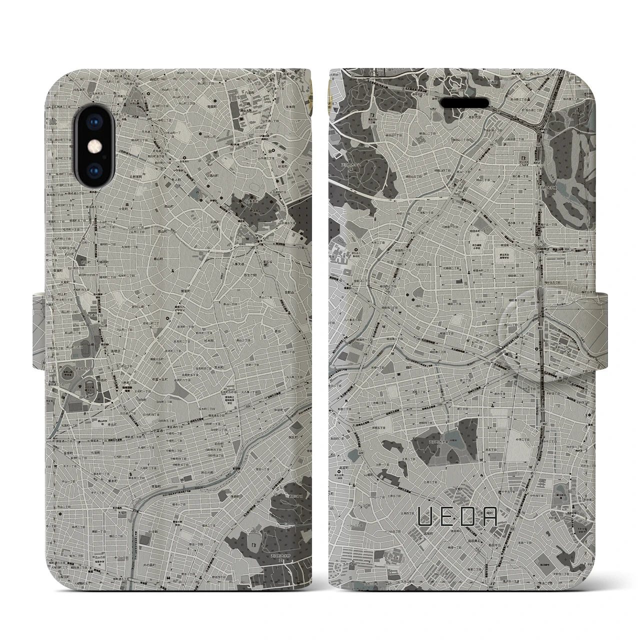 【植田(愛知県)】地図柄iPhoneケース(手帳タイプ)モノトーン・iPhone XS / X 用