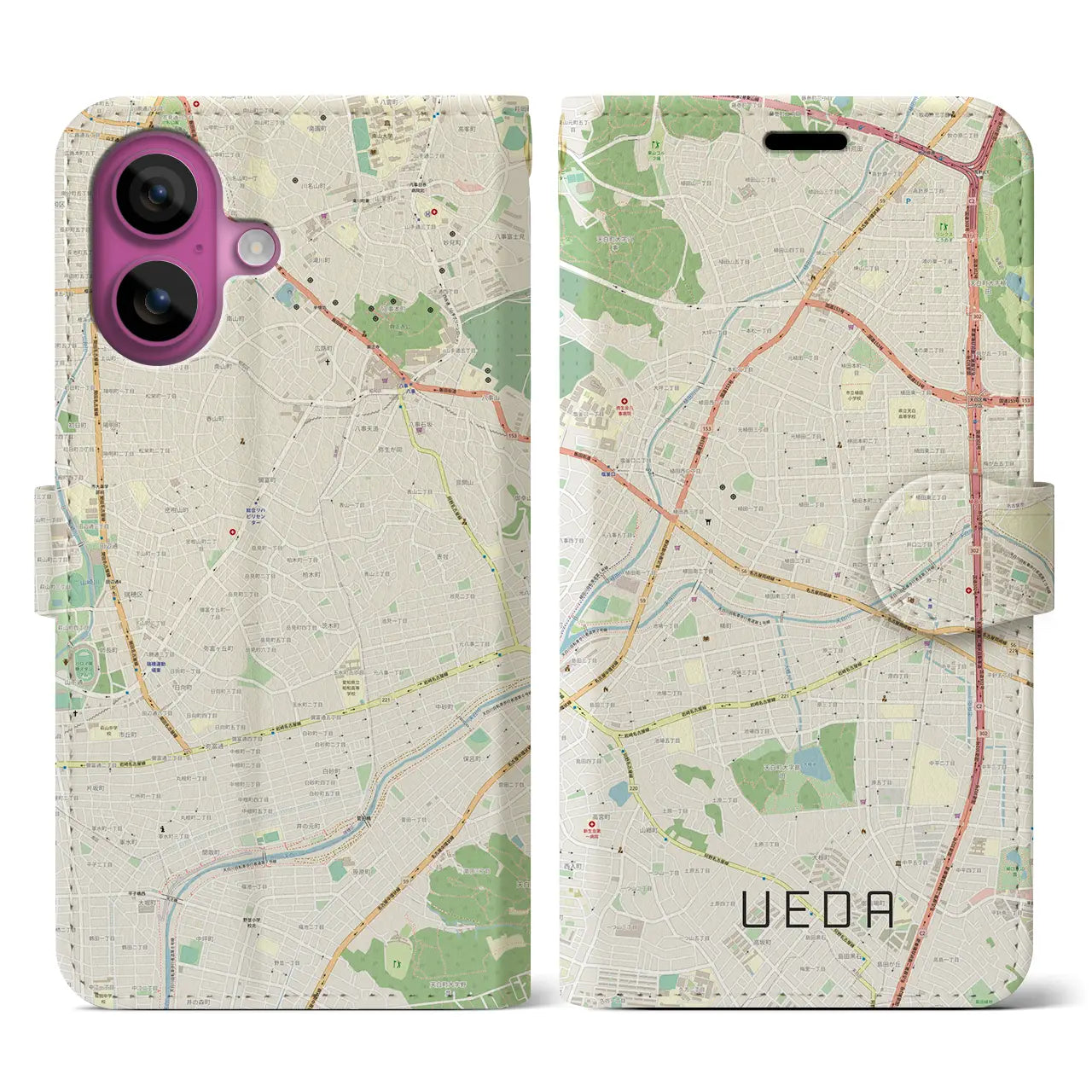【植田(愛知県)】地図柄iPhoneケース(手帳タイプ)ナチュラル・iPhone 16 Pro 用