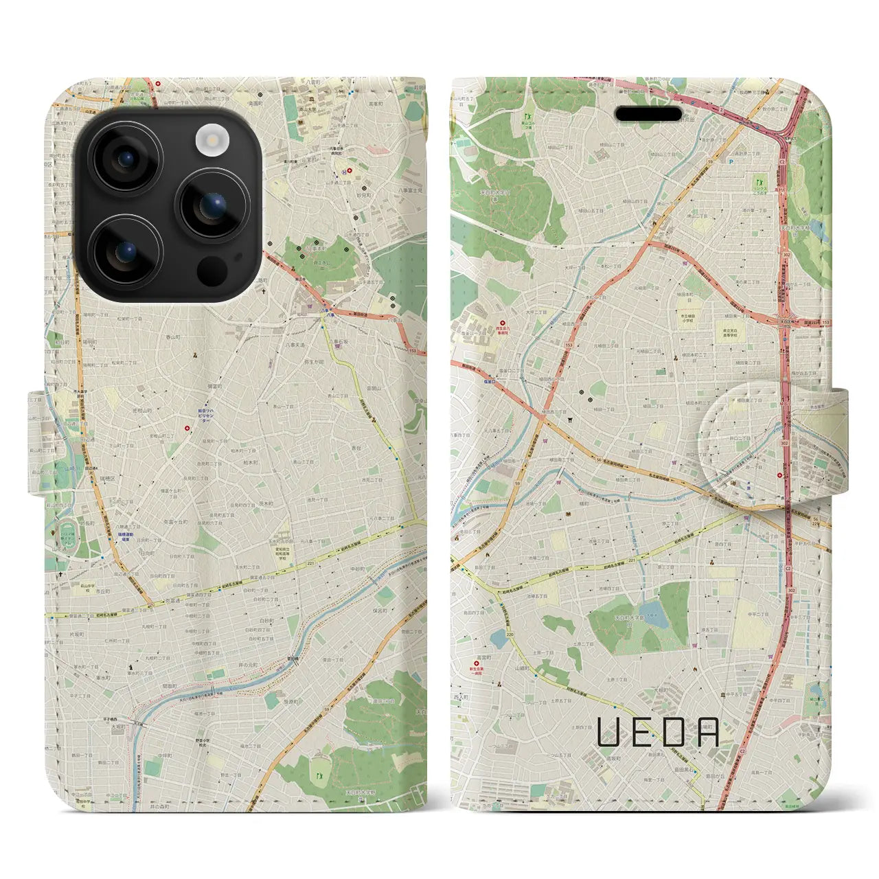 【植田(愛知県)】地図柄iPhoneケース(手帳タイプ)ナチュラル・iPhone 16 用