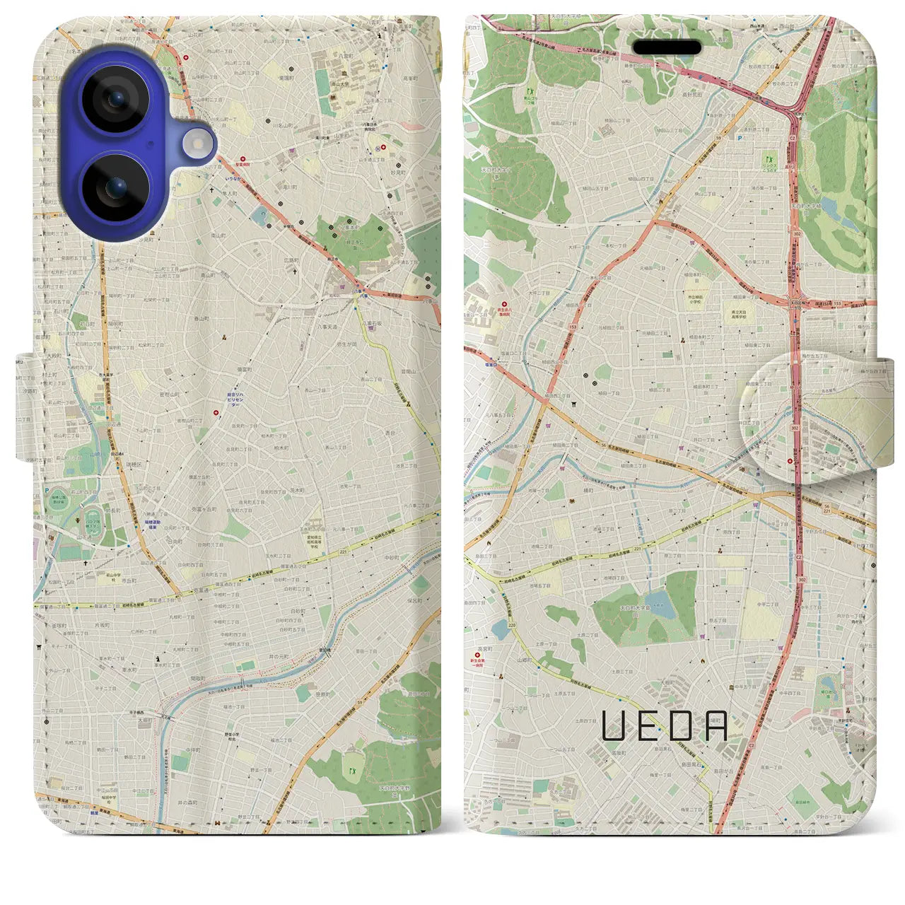 【植田(愛知県)】地図柄iPhoneケース(手帳タイプ)ナチュラル・iPhone 16 Pro Max 用