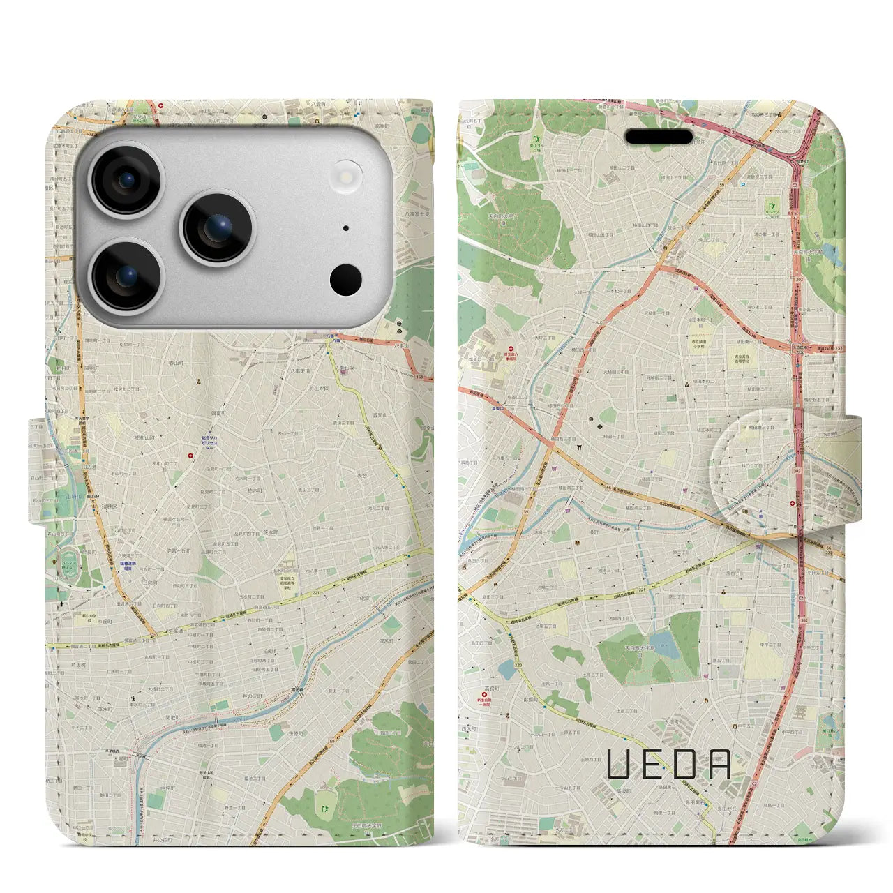 【植田(愛知県)】地図柄iPhoneケース(手帳タイプ)ナチュラル・iPhone 17 Pro Max 用