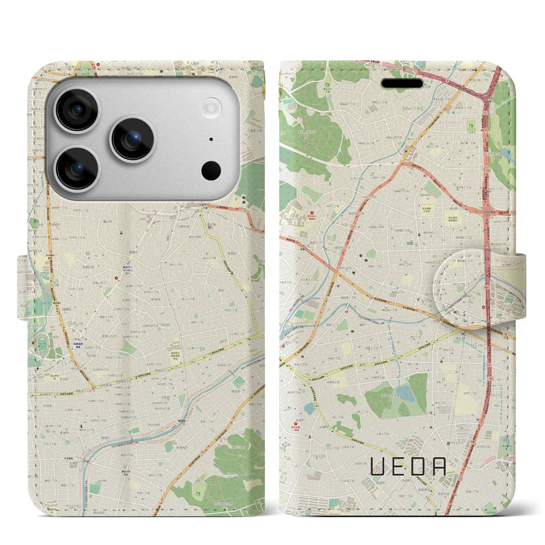 【植田(愛知県)】地図柄iPhoneケース(手帳タイプ)ナチュラル・iPhone 17 Pro Max 用