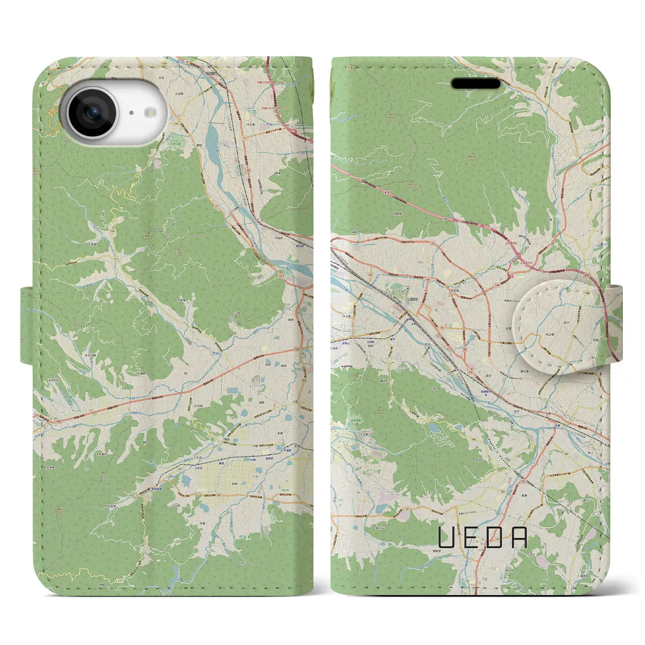 【上田(長野県)】地図柄iPhoneケース(手帳タイプ)