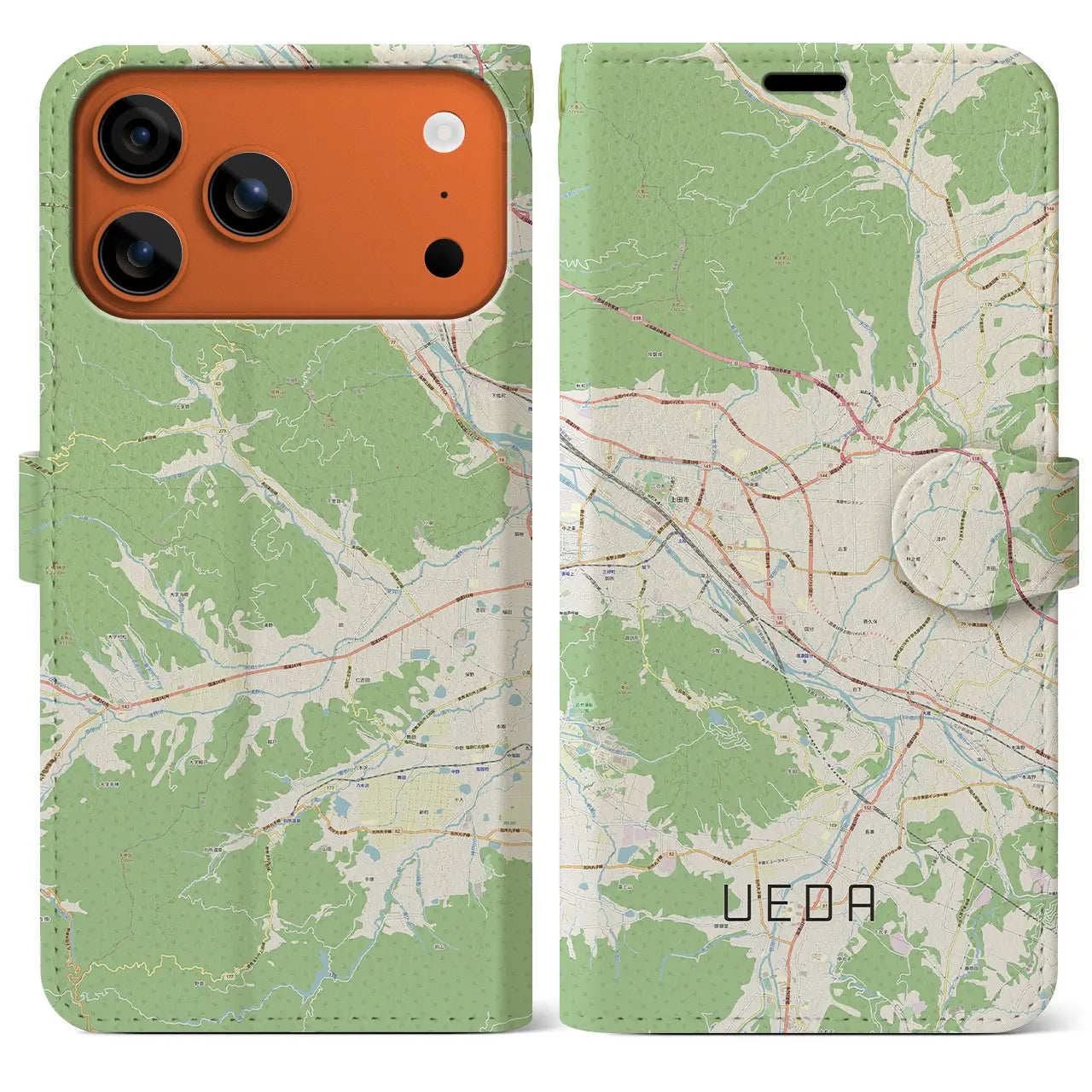 【上田(長野県)】地図柄iPhoneケース(手帳タイプ)