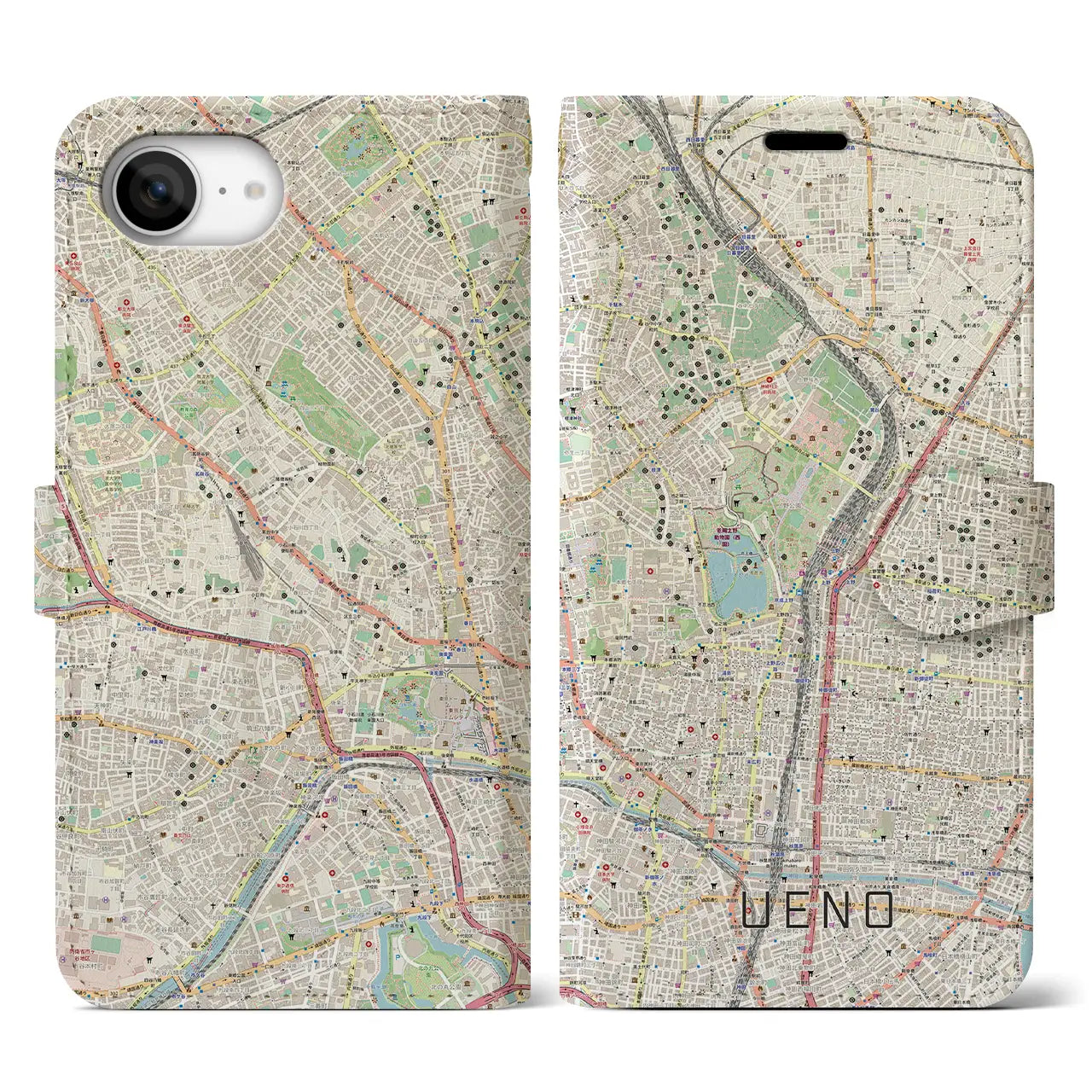 【上野(東京都)】地図柄iPhoneケース(手帳タイプ)