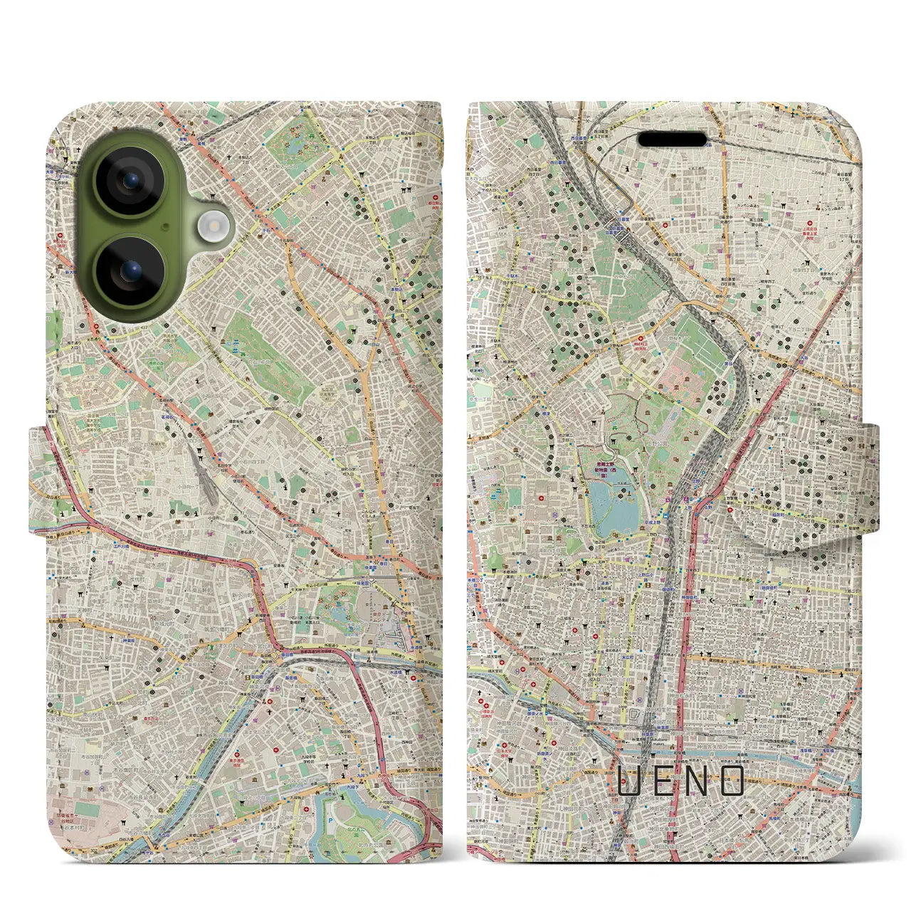 【上野(東京都)】地図柄iPhoneケース(手帳タイプ)