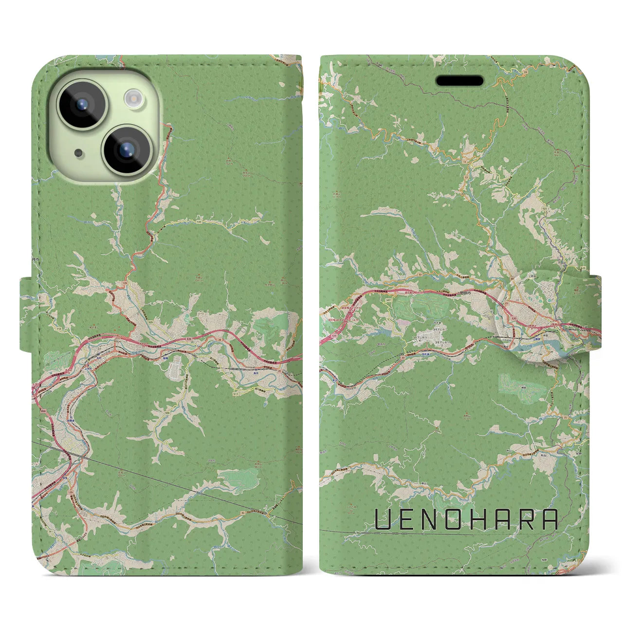 【上野原(山梨県)】地図柄iPhoneケース(手帳タイプ)