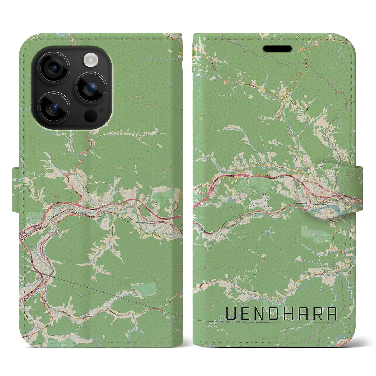 【上野原(山梨県)】地図柄iPhoneケース(手帳タイプ)