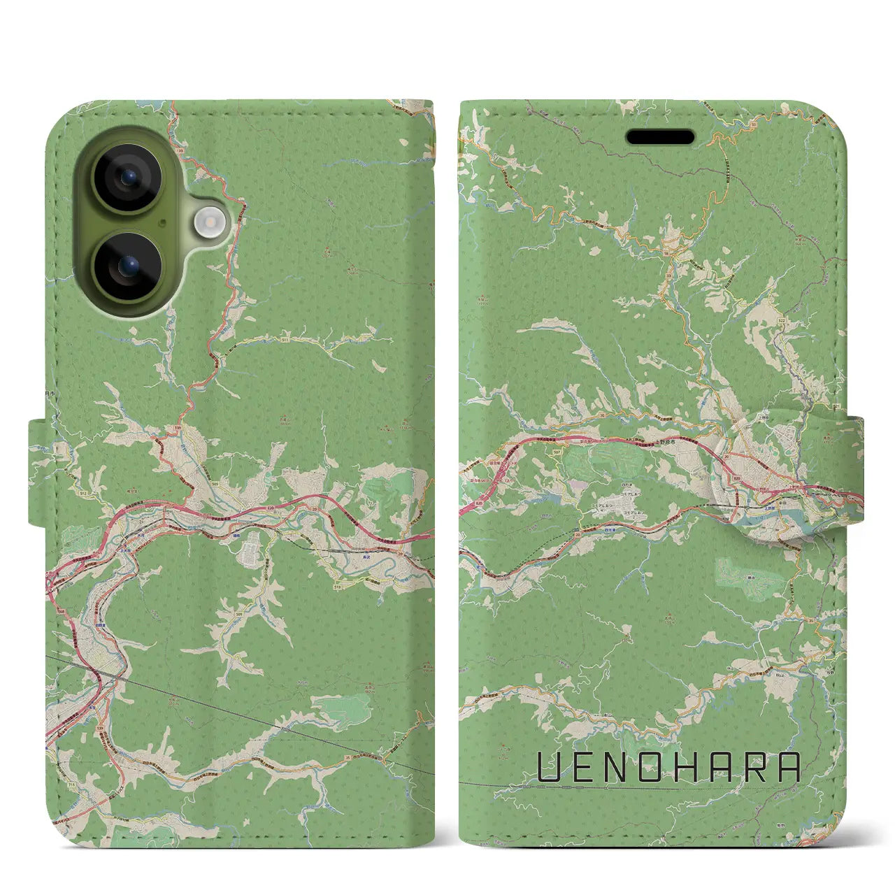 【上野原(山梨県)】地図柄iPhoneケース(手帳タイプ)