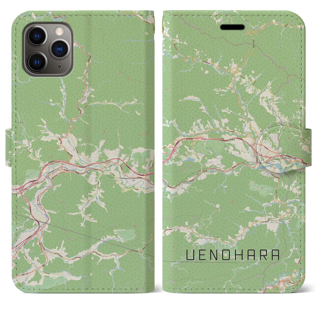 【上野原(山梨県)】地図柄iPhoneケース(手帳タイプ)