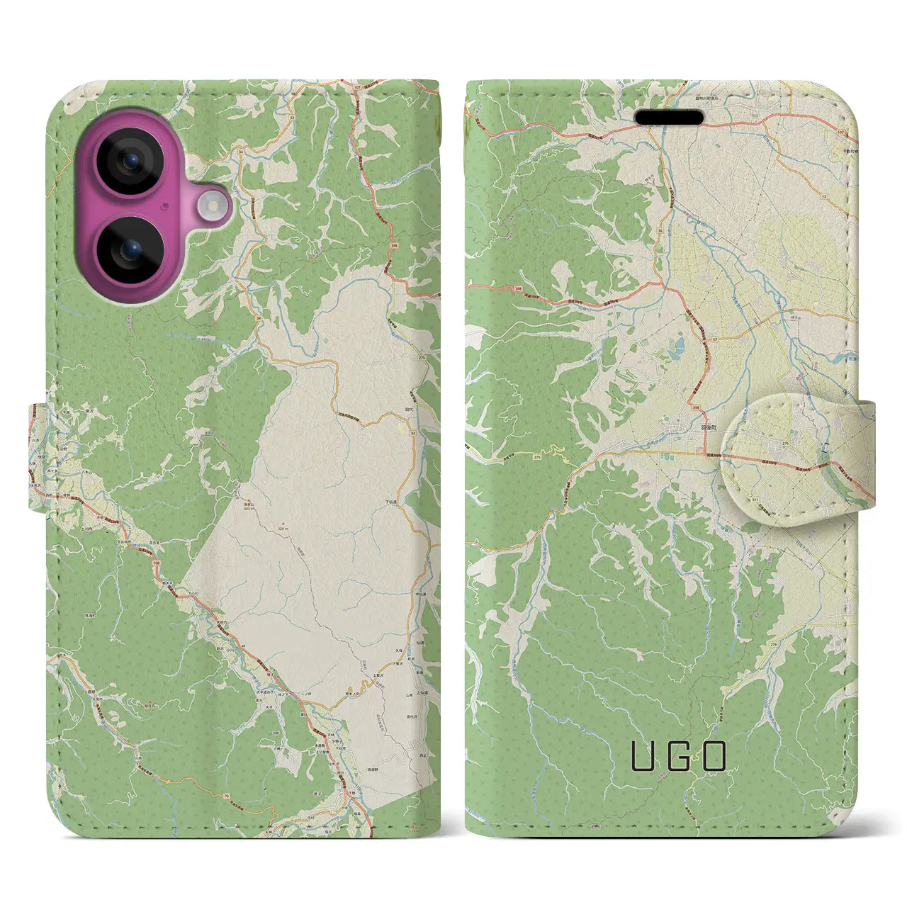 【羽後(秋田県)】地図柄iPhoneケース(手帳タイプ)ナチュラル・iPhone 16 Pro 用