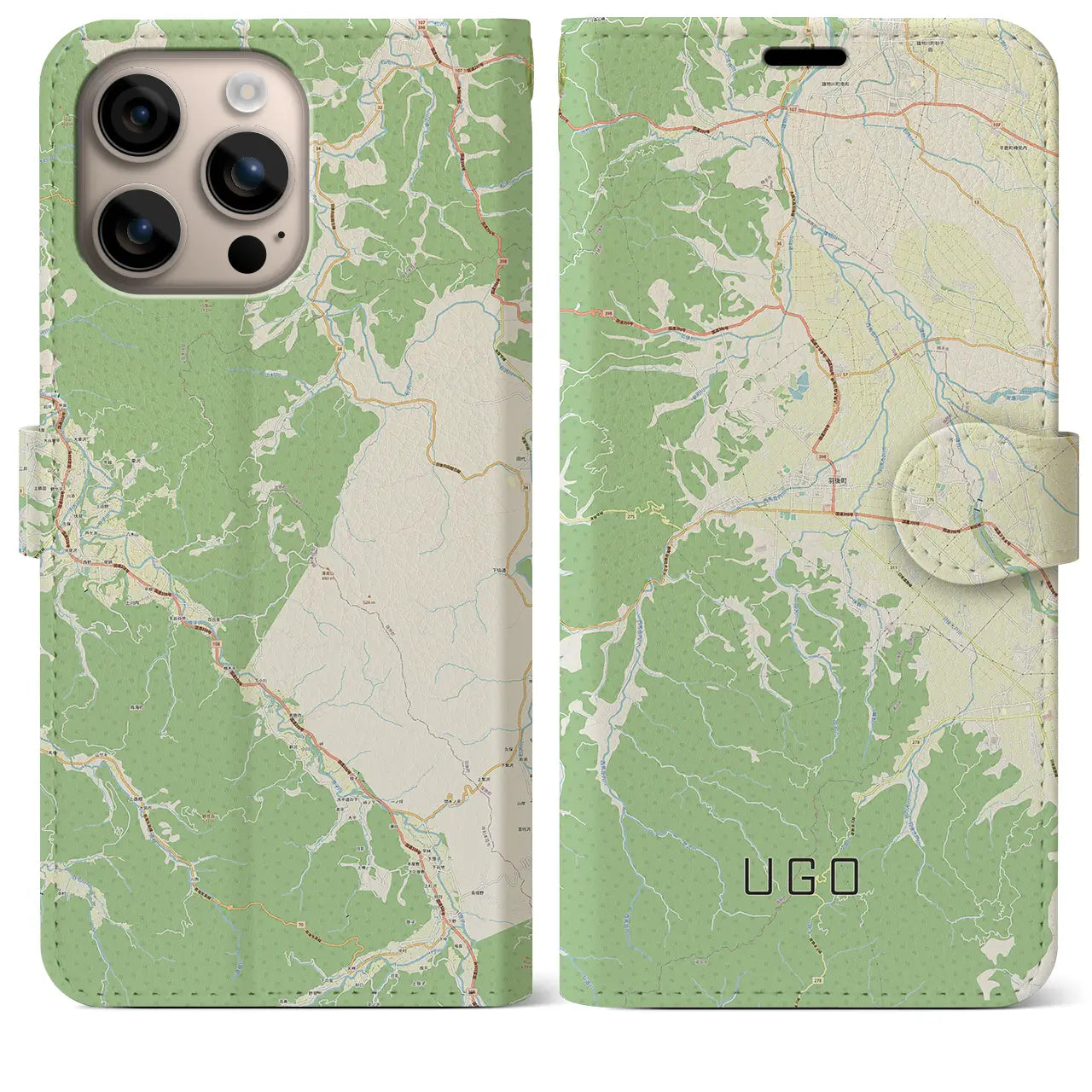 【羽後(秋田県)】地図柄iPhoneケース(手帳タイプ)ナチュラル・iPhone 16 Plus 用