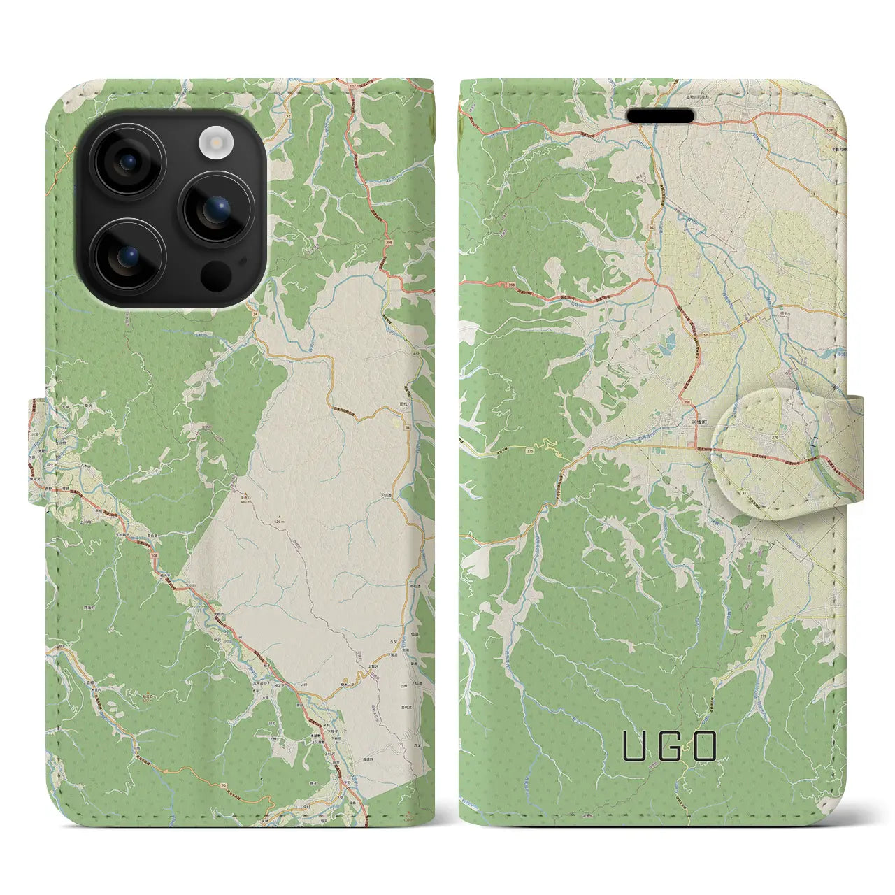 【羽後(秋田県)】地図柄iPhoneケース(手帳タイプ)ナチュラル・iPhone 16 用