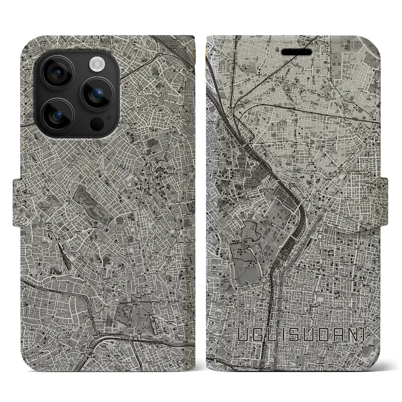 【鶯谷(東京都)】地図柄iPhoneケース(手帳タイプ)モノトーン・iPhone 16 用