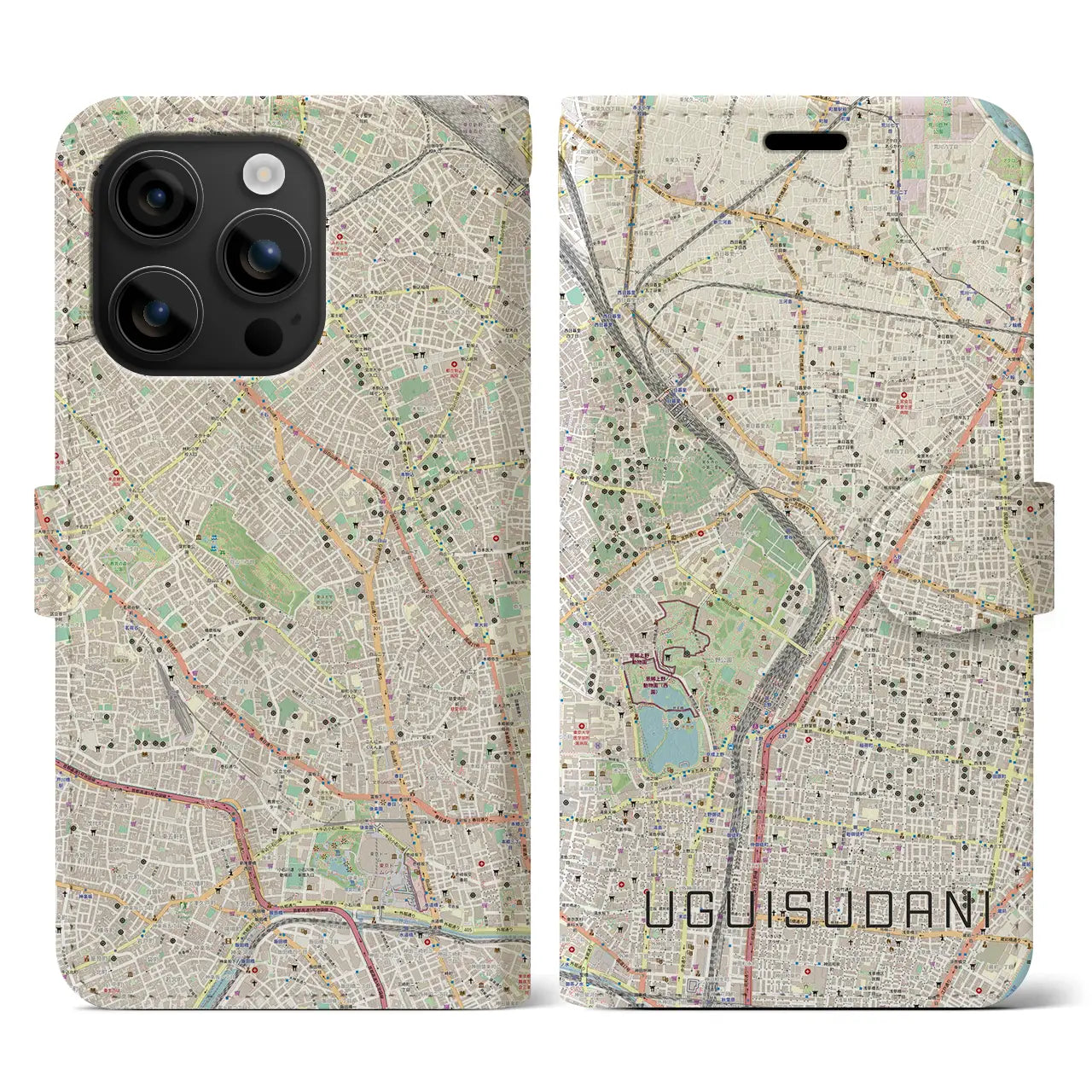 【鶯谷(東京都)】地図柄iPhoneケース(手帳タイプ)ナチュラル・iPhone 16 用