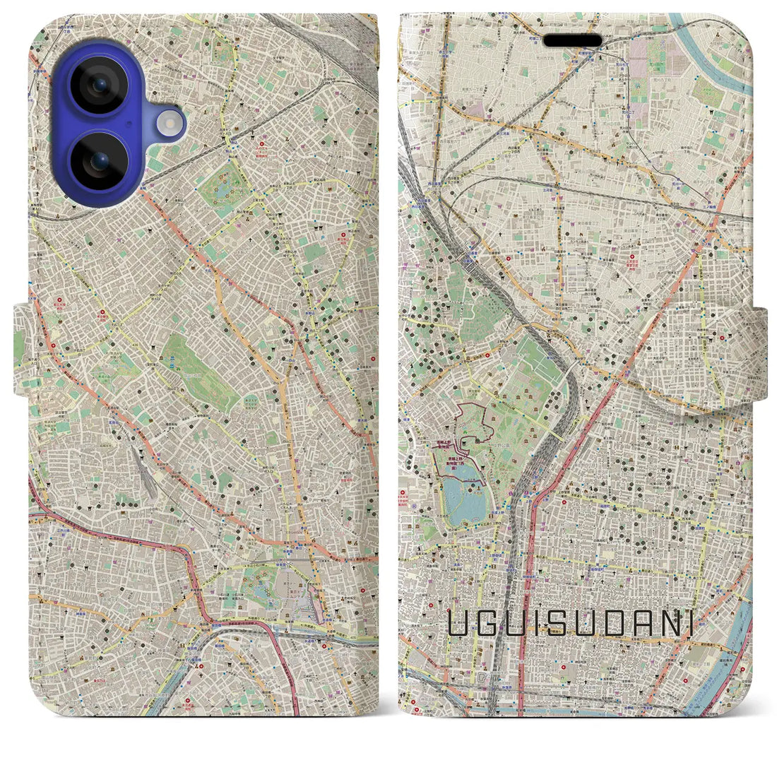 【鶯谷(東京都)】地図柄iPhoneケース(手帳タイプ)ナチュラル・iPhone 16 Pro Max 用