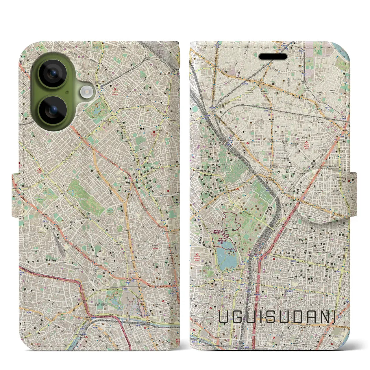 【鶯谷(東京都)】地図柄iPhoneケース(手帳タイプ)モノトーン・iPhone 17 Pro Max 用