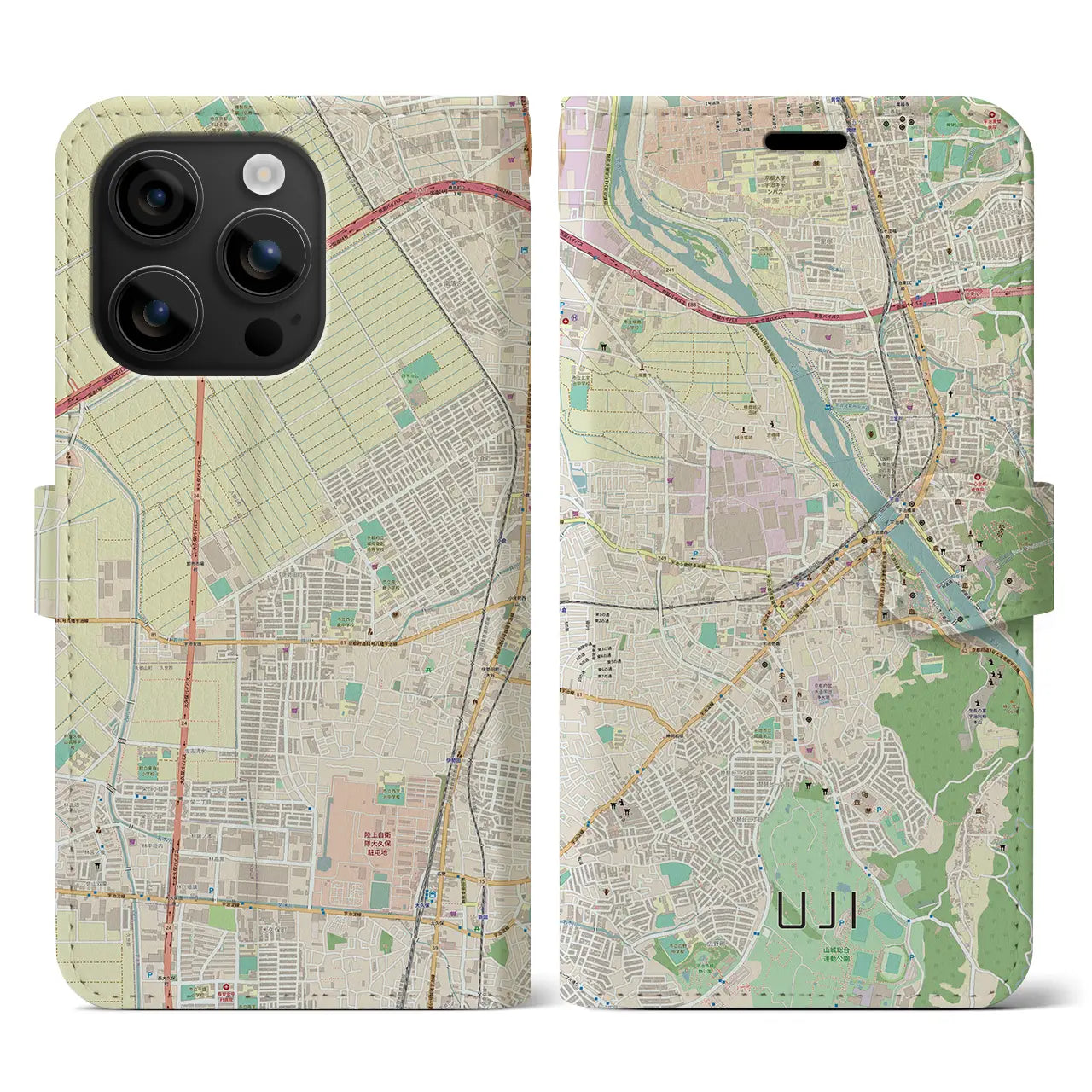 【宇治(京都府)】地図柄iPhoneケース(手帳タイプ)ナチュラル・iPhone 16 用