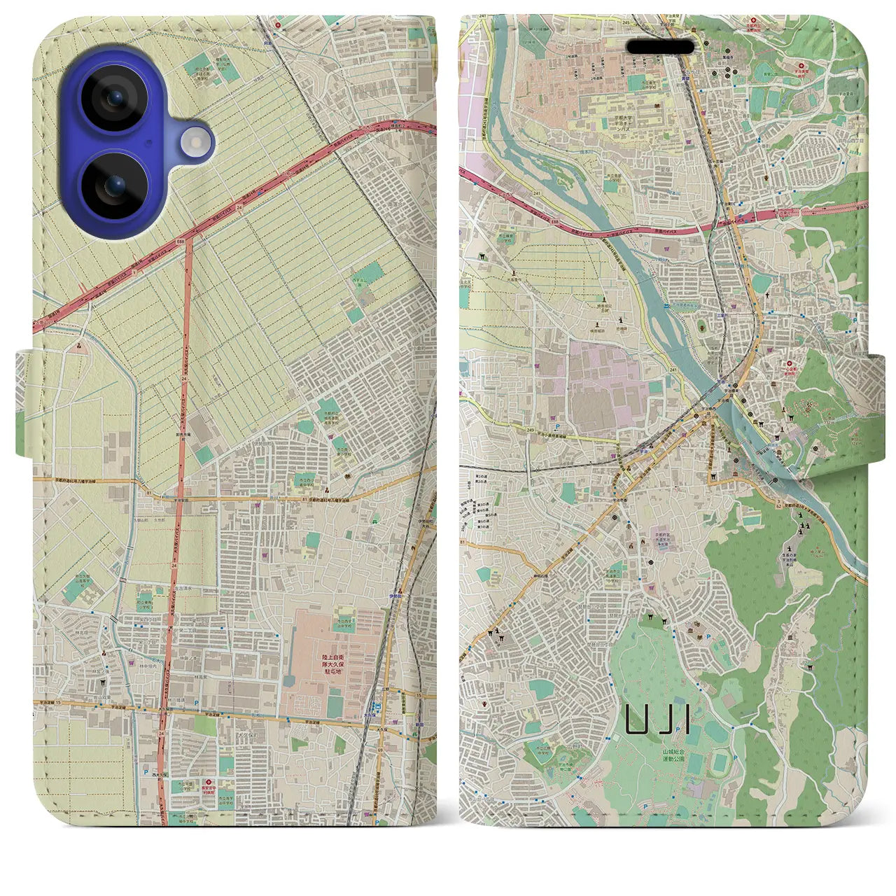 【宇治(京都府)】地図柄iPhoneケース(手帳タイプ)ナチュラル・iPhone 16 Pro Max 用
