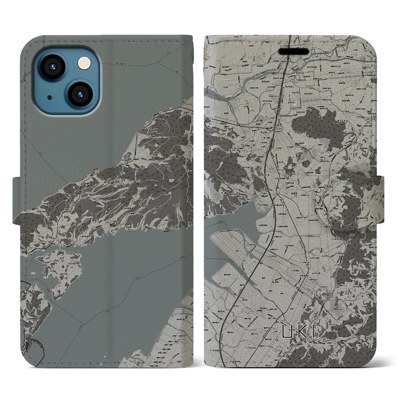 【宇城(熊本県)】地図柄iPhoneケース(手帳タイプ)