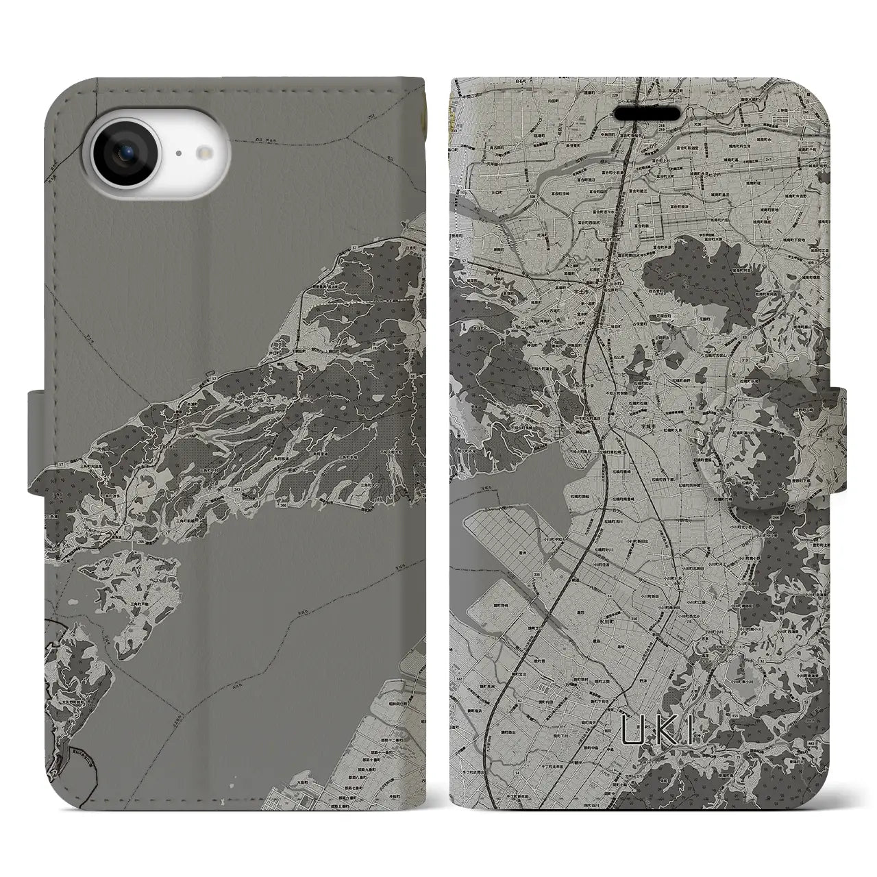 【宇城(熊本県)】地図柄iPhoneケース(手帳タイプ)