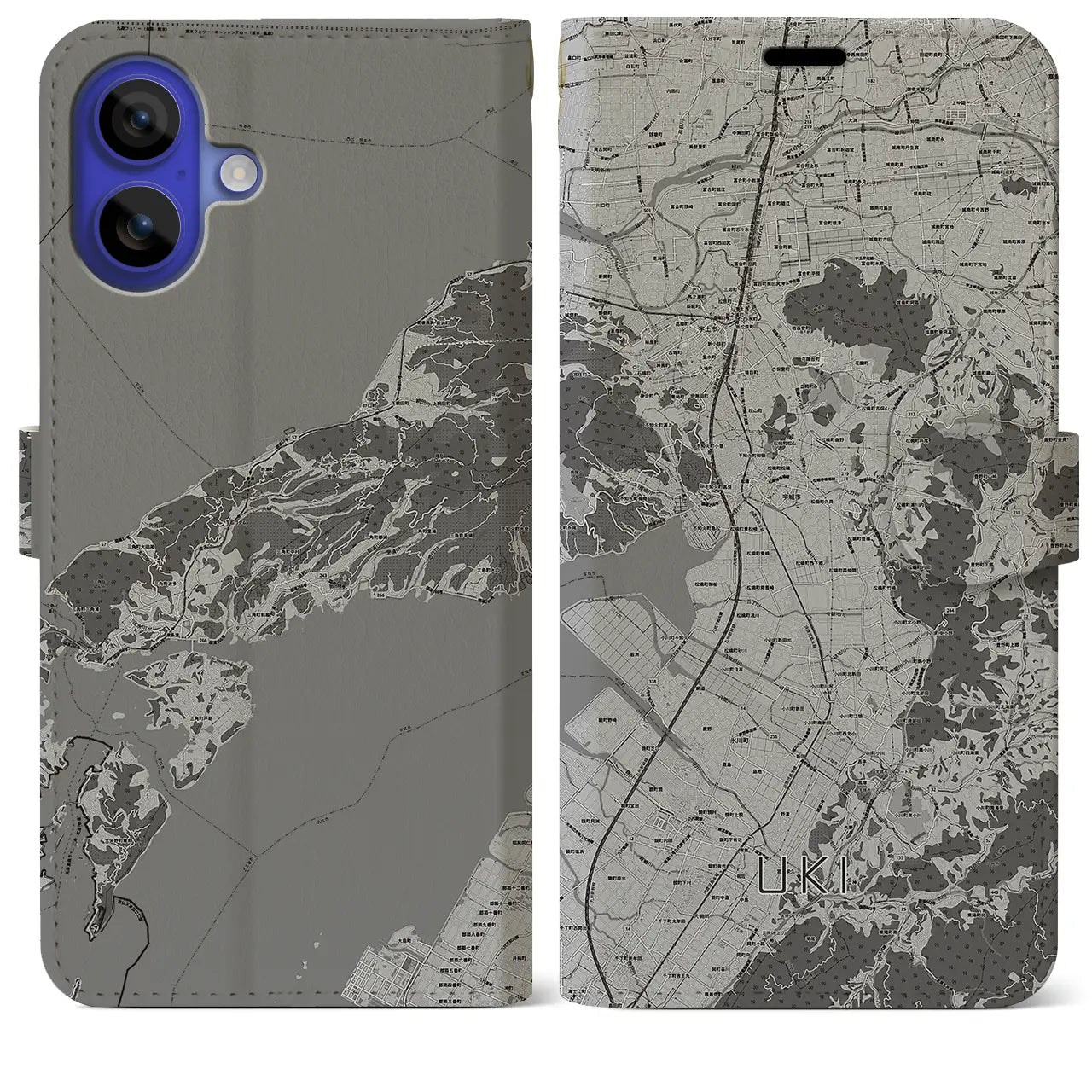 【宇城(熊本県)】地図柄iPhoneケース(手帳タイプ)モノトーン・iPhone 16 Pro Max 用