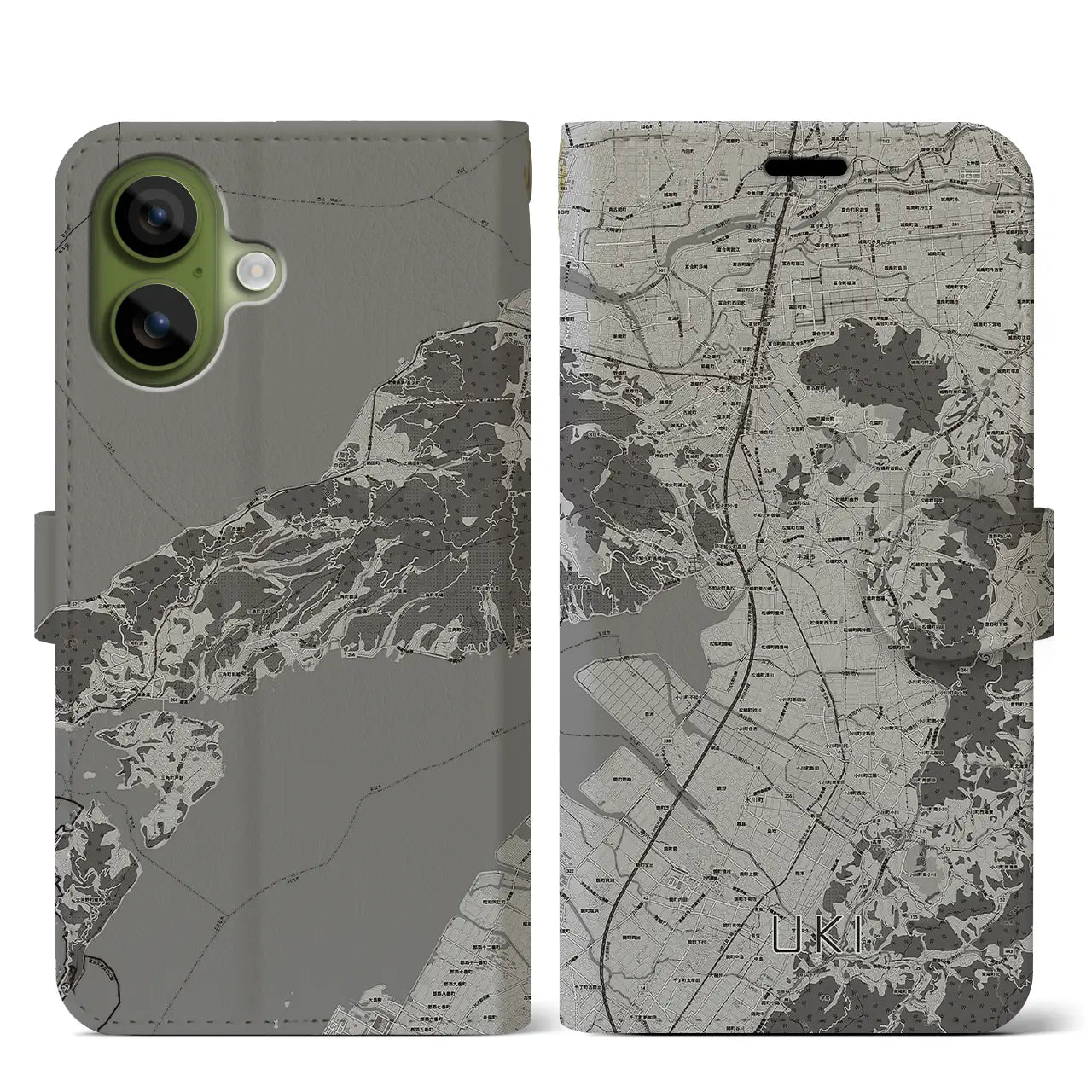 【宇城(熊本県)】地図柄iPhoneケース(手帳タイプ)