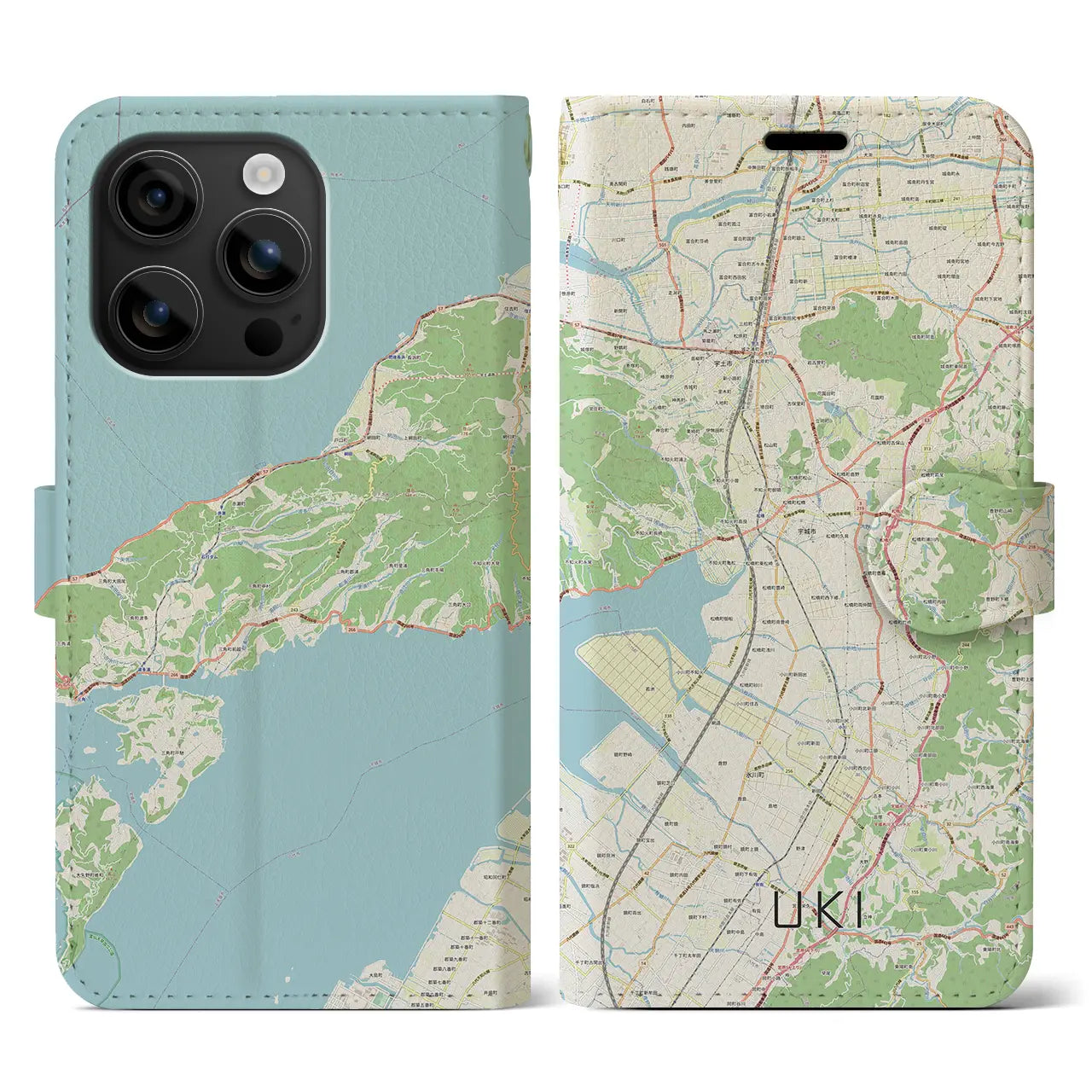 【宇城(熊本県)】地図柄iPhoneケース(手帳タイプ)ナチュラル・iPhone 16 用