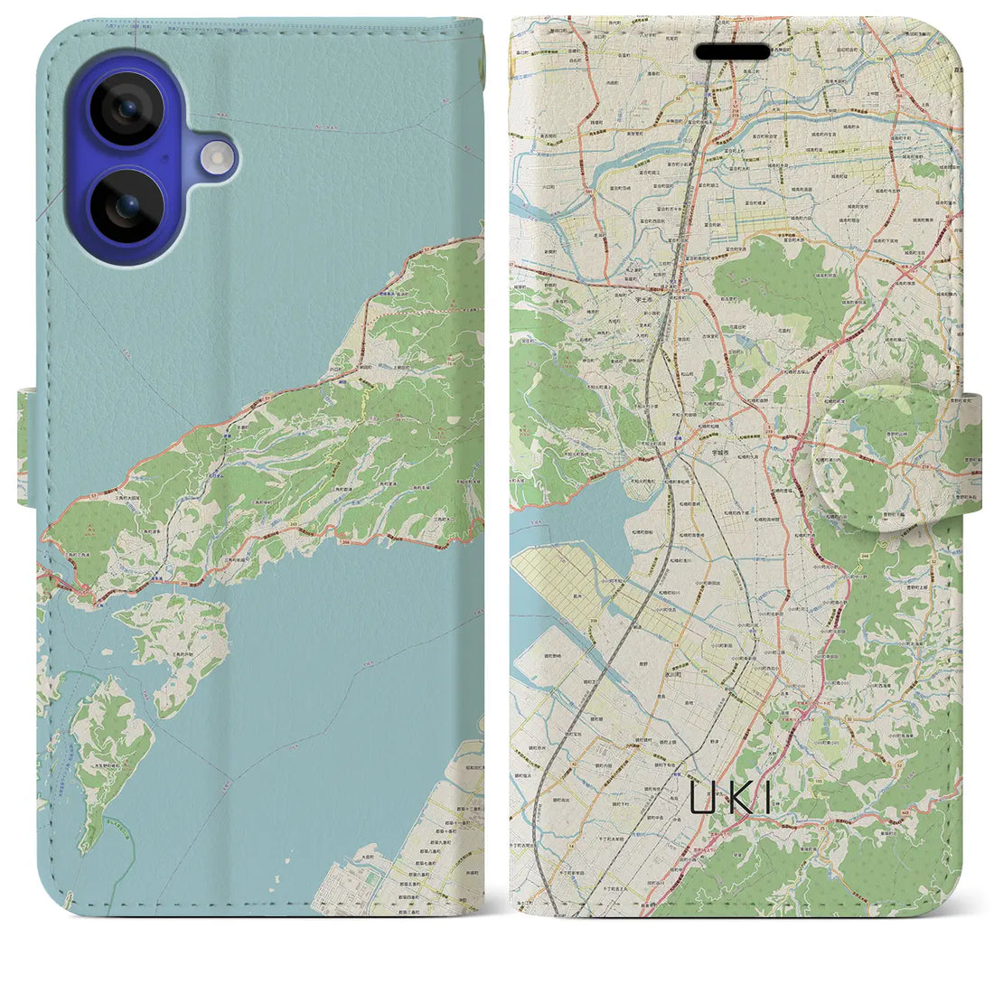 【宇城(熊本県)】地図柄iPhoneケース(手帳タイプ)ナチュラル・iPhone 16 Pro Max 用