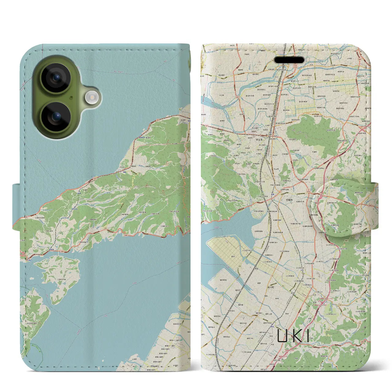 【宇城(熊本県)】地図柄iPhoneケース(手帳タイプ)モノトーン・iPhone 17 Pro Max 用