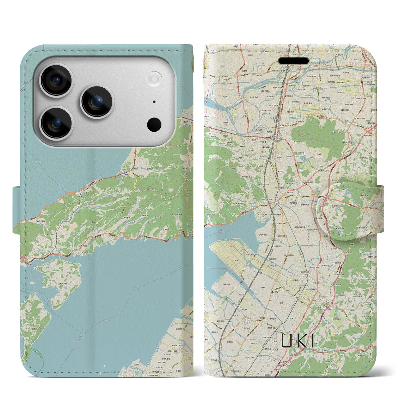 【宇城(熊本県)】地図柄iPhoneケース(手帳タイプ)